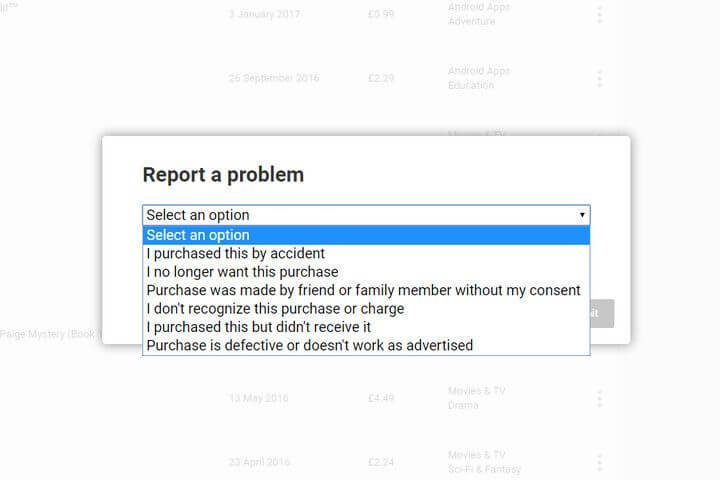 Select Refund Request Reason