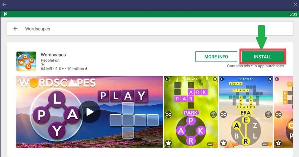 Wordscapes for PC using Bluestacks